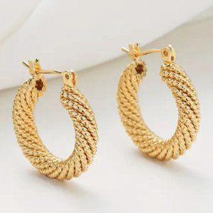 14k Gold Plated Textured Hoop Earrings